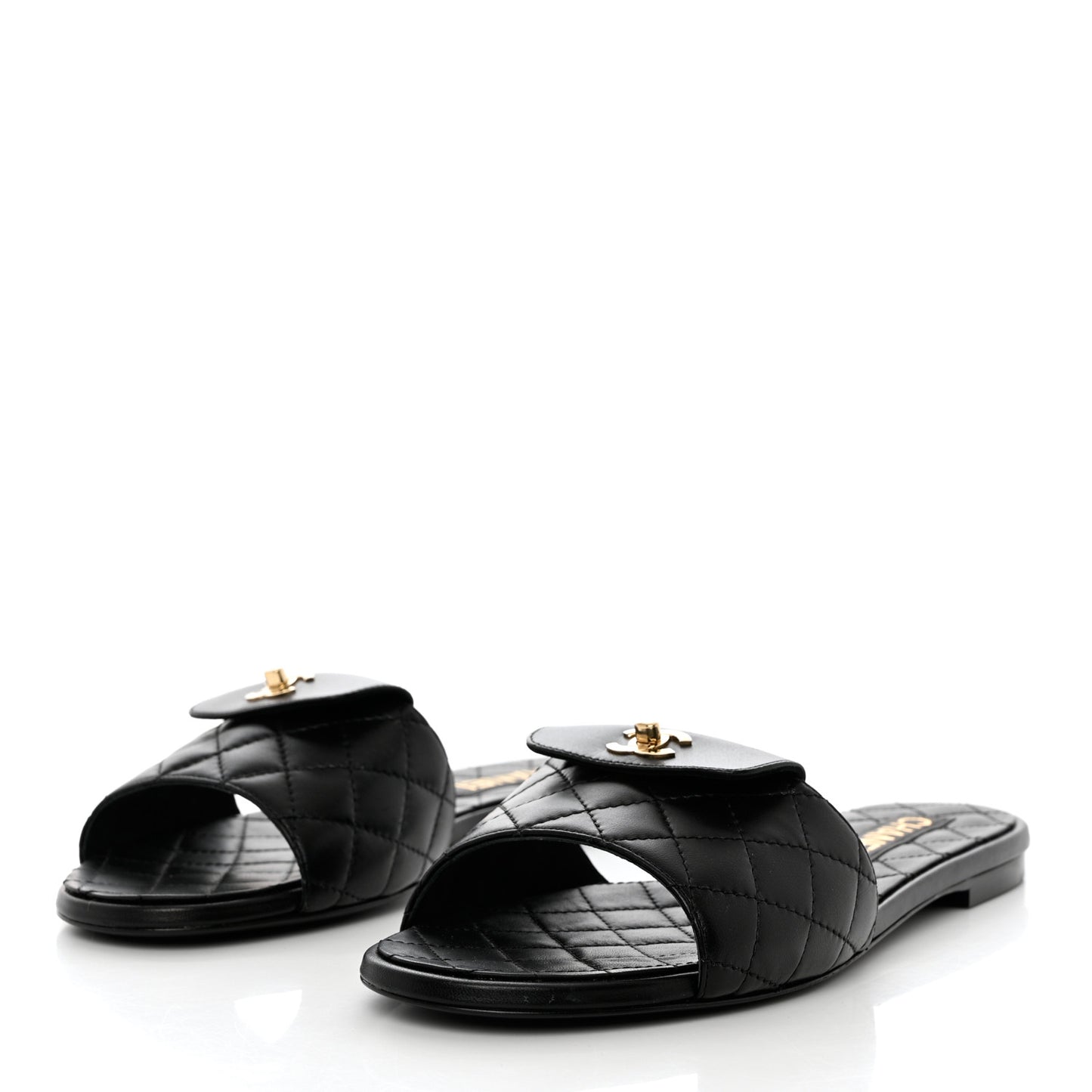Lambskin Quilted CC Turnlock Sandals 41 Black