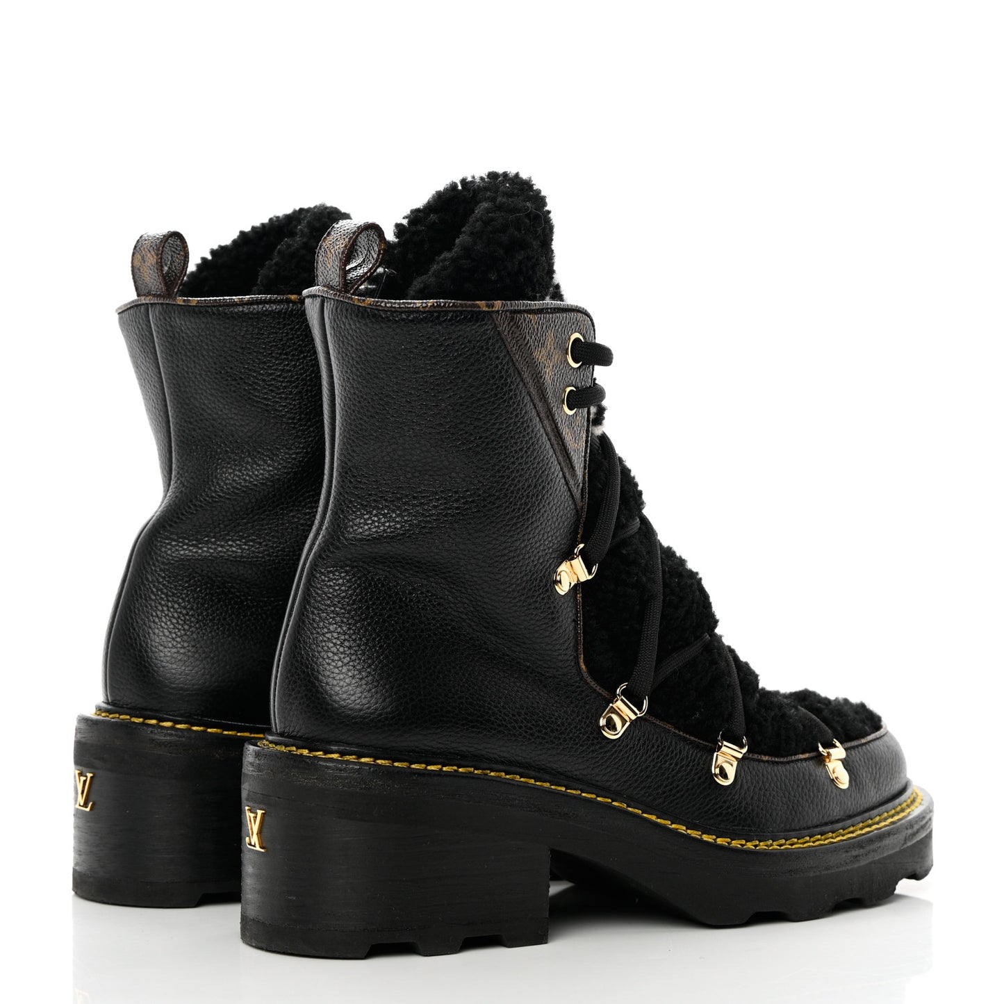 Grained Calfskin Shearling LV Beaubourg Ankle Boots 39 Black