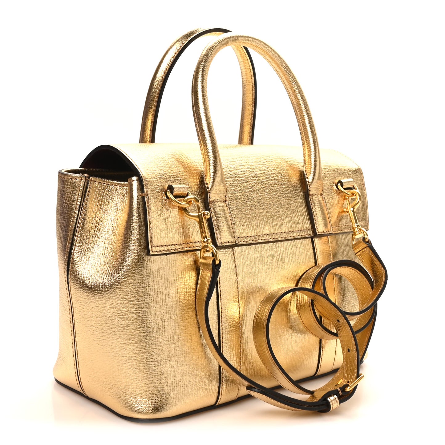 Metallic Printed Goatskin Small Bayswater Satchel Gold