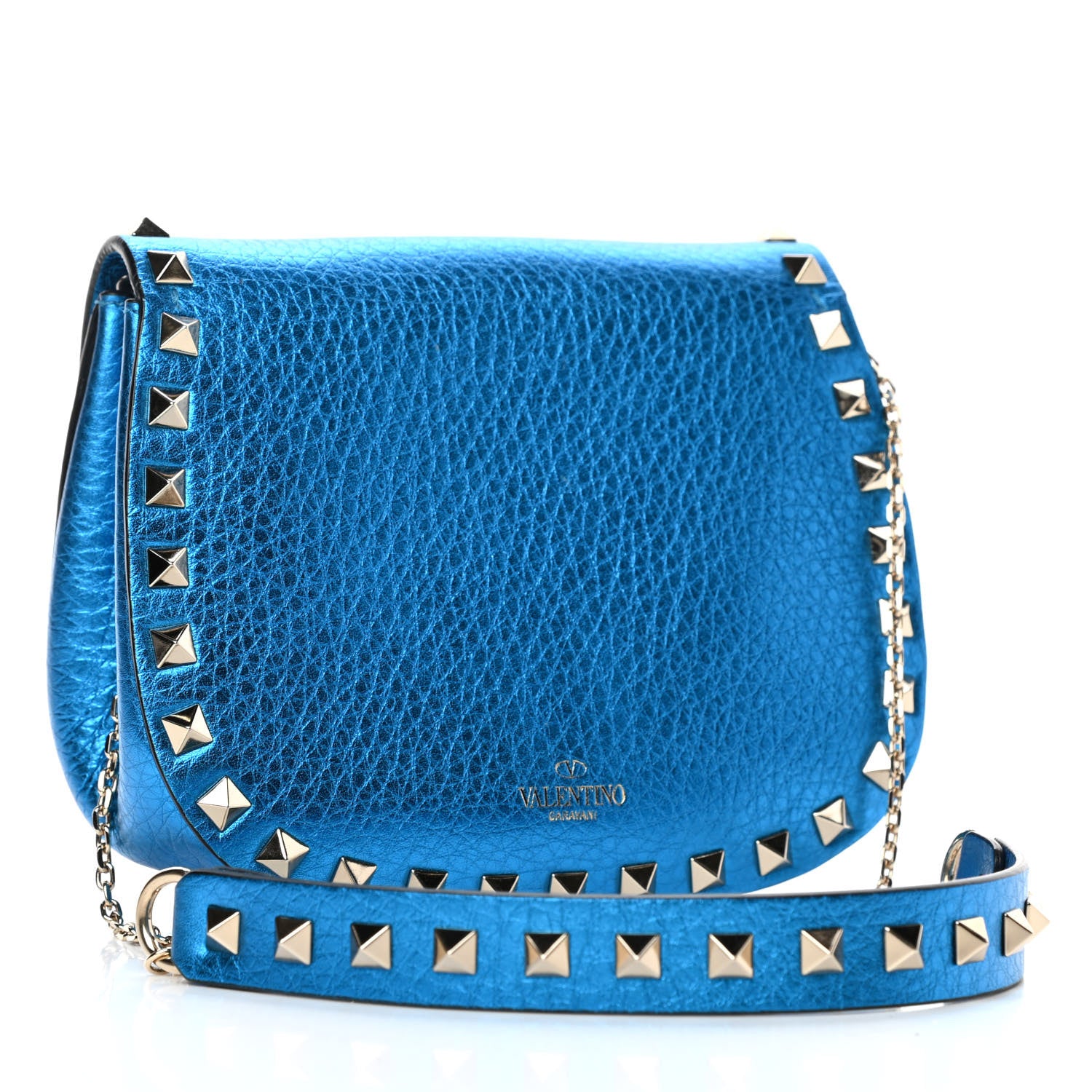 Valentino Garavani Metallic Grained Calfskin Mini Rockstud Crossbody Saddle Bag Cerulean 2 of 4