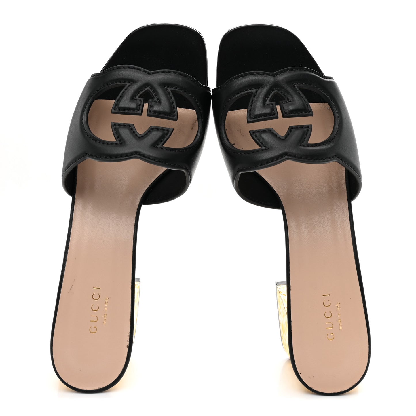 Cosmos Softy Calfskin Interlocking G Cut Out 55mm Slide Sandals 39 Black