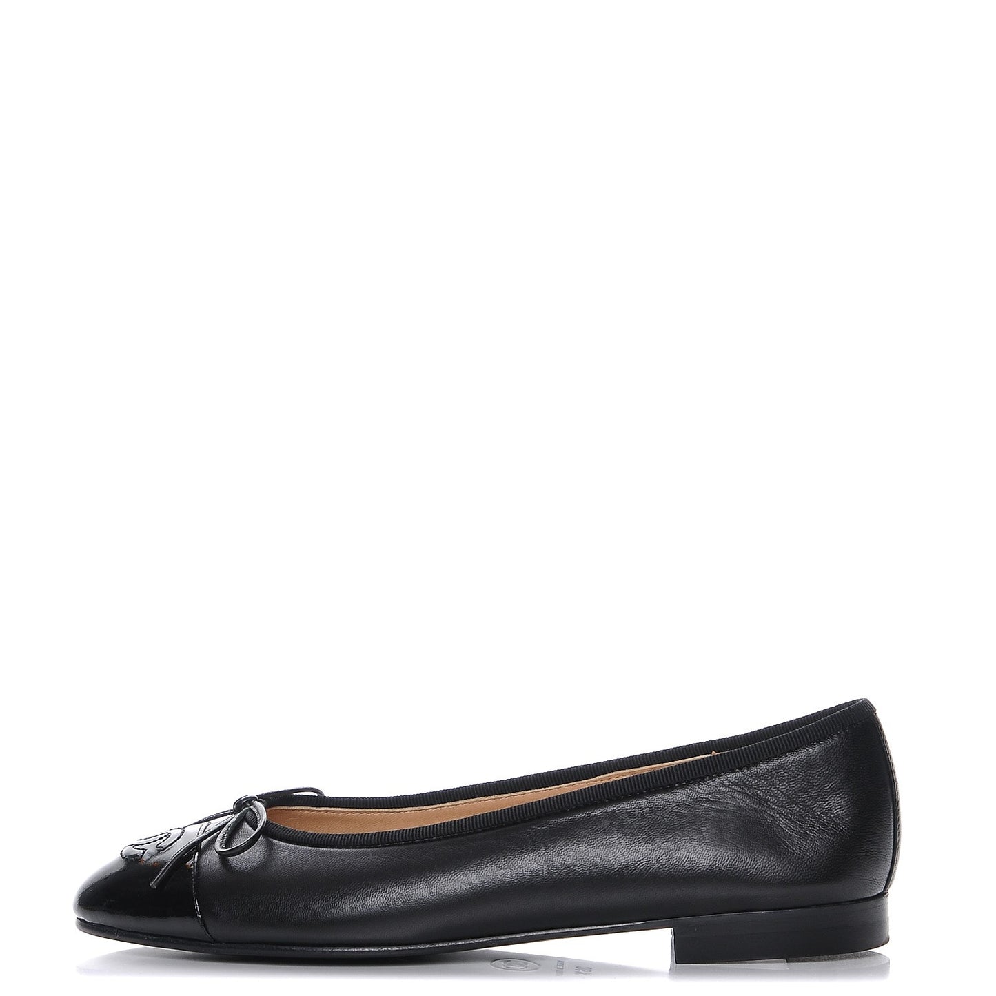 Lambskin Patent Cap Toe Ballerina Flats 36.5 Black