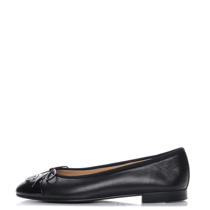 Chanel Lambskin Patent Cap Toe Ballerina Flats 36.5 Black 1 of 9
