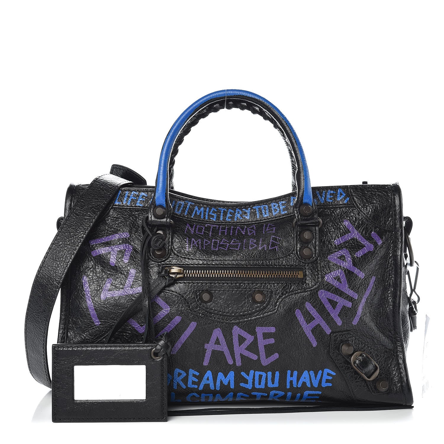 Balenciaga Agneau Arena Graffiti All Over Classic Hardware S City Black Bleu Violet 1 of 9
