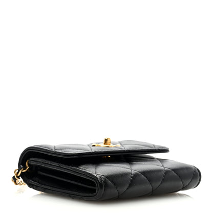 Chanel Lambskin Quilted Pearl Crush Card Holder With Chain Black 4 of 9