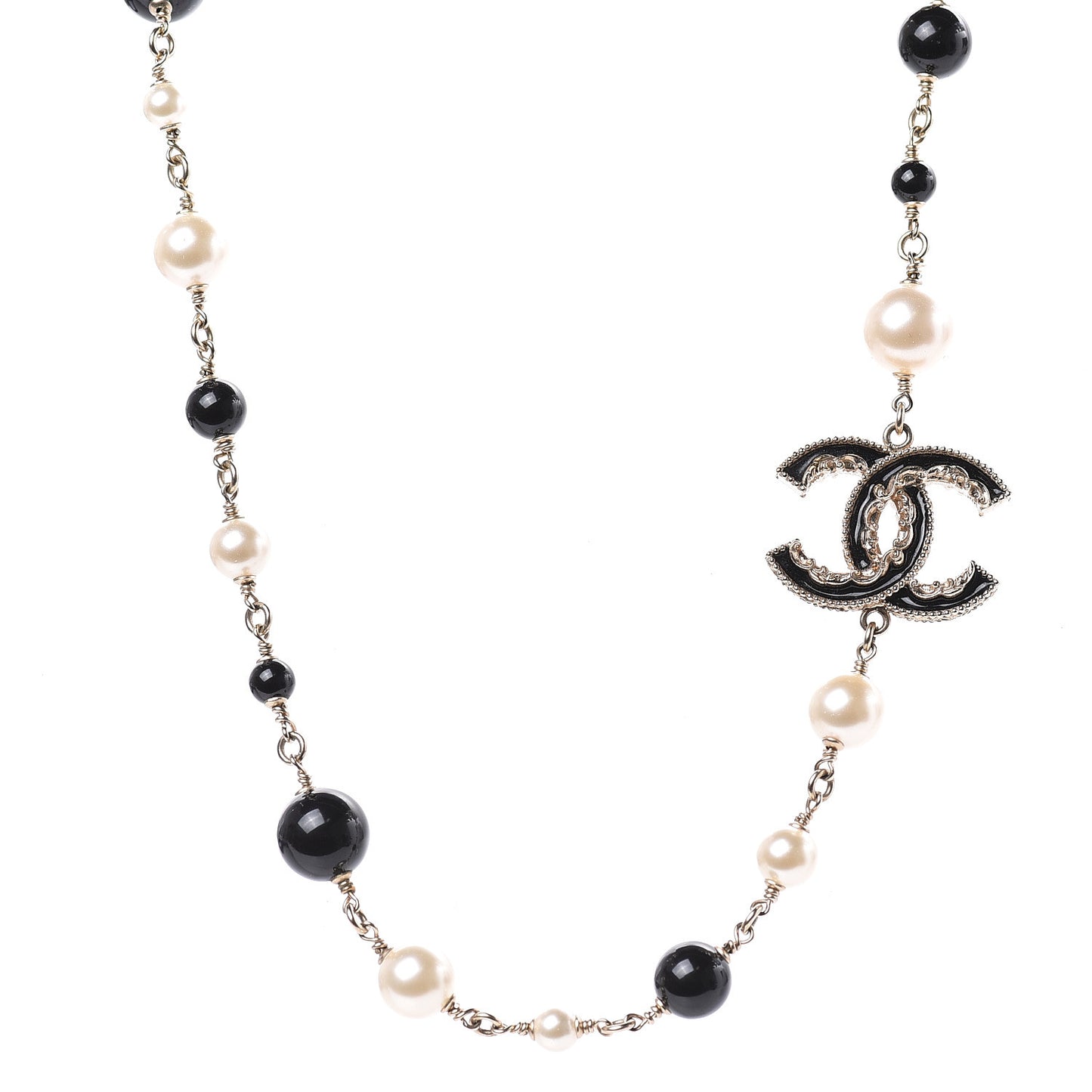 Pearl Bead Enamel CC Baroque Short Necklace Black Gold