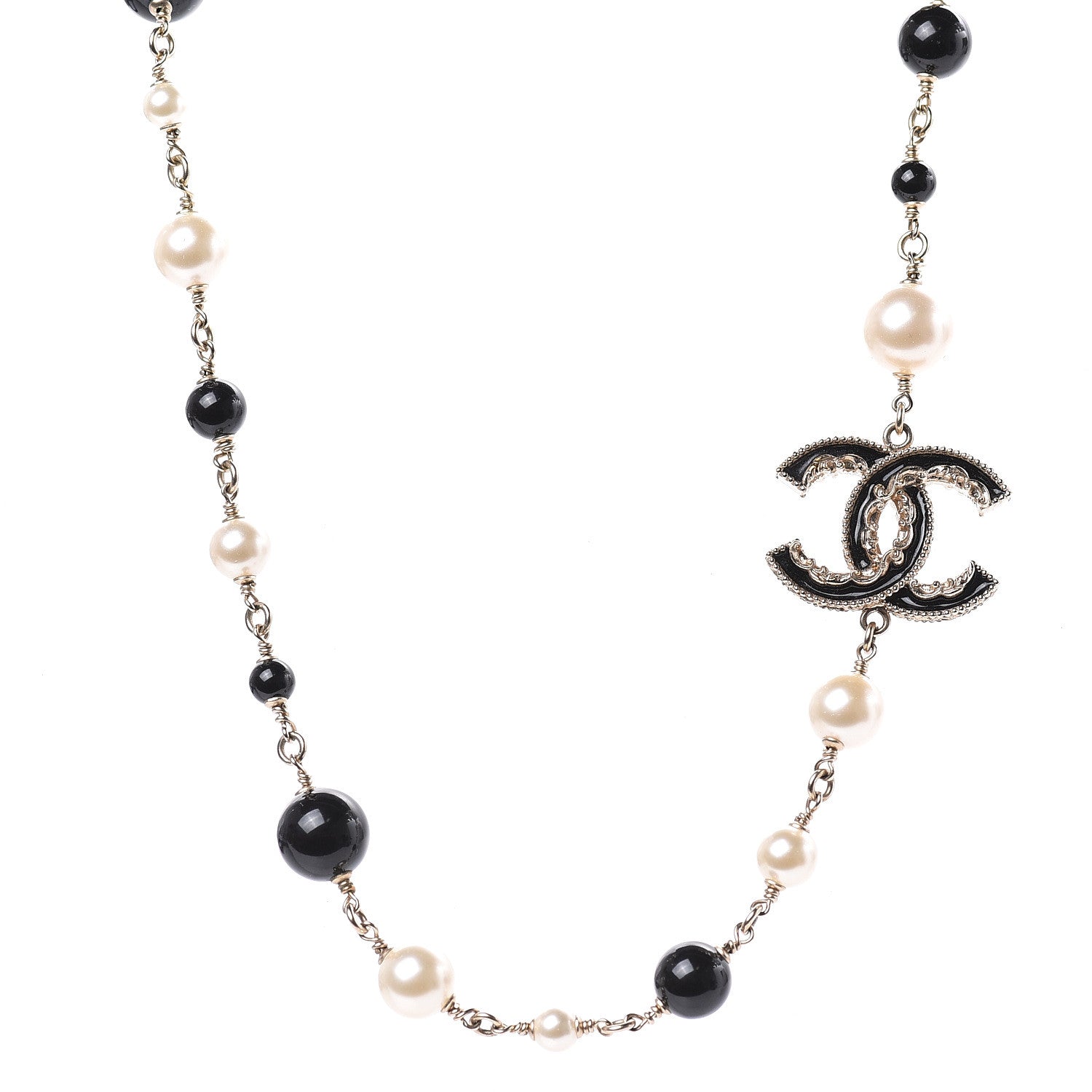 Chanel Pearl Bead Enamel CC Baroque Short Necklace Black Gold 1 of 5