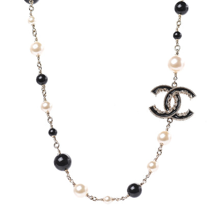 Chanel Pearl Bead Enamel CC Baroque Short Necklace Black Gold 1 of 5