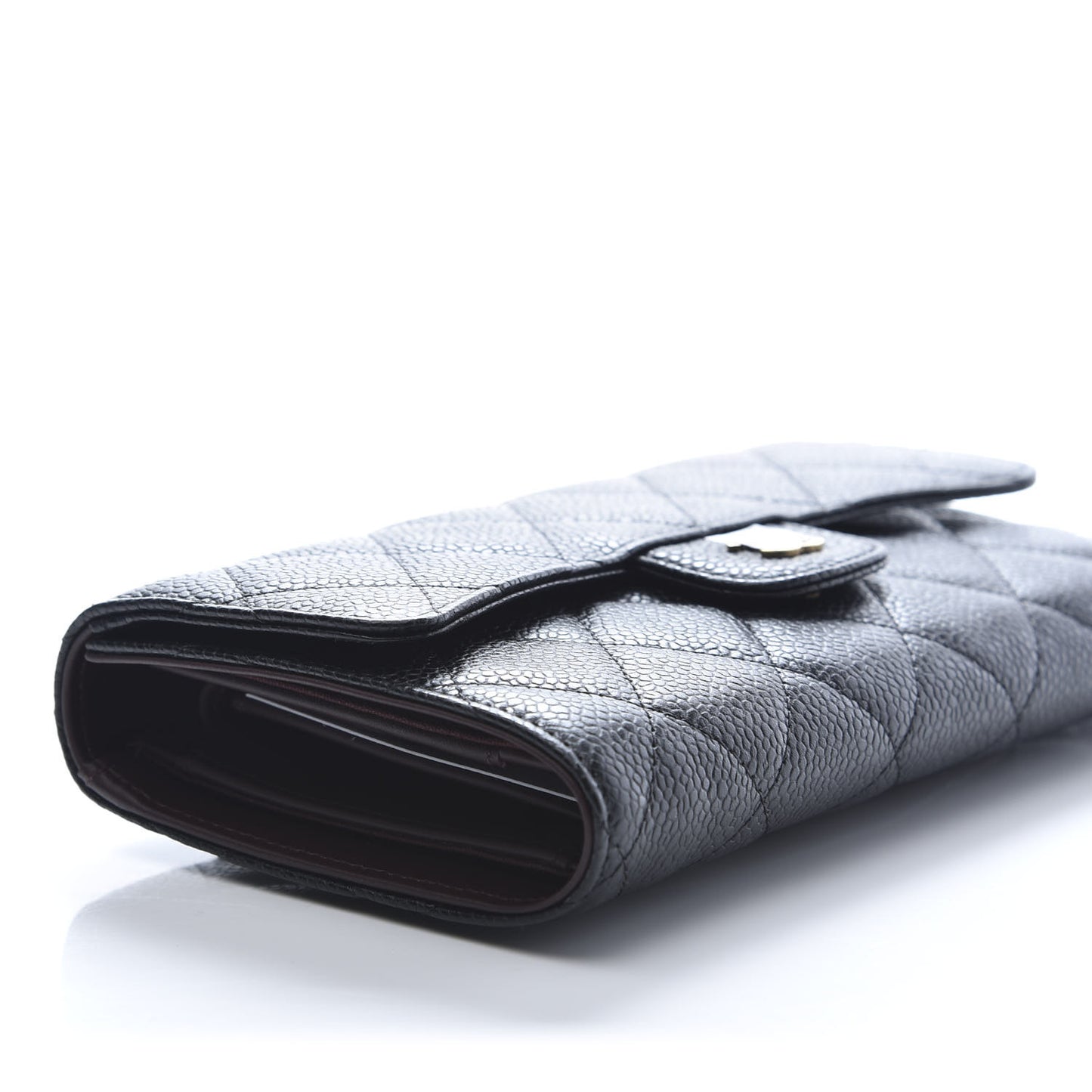 Caviar Quilted Large Flap Wallet Black