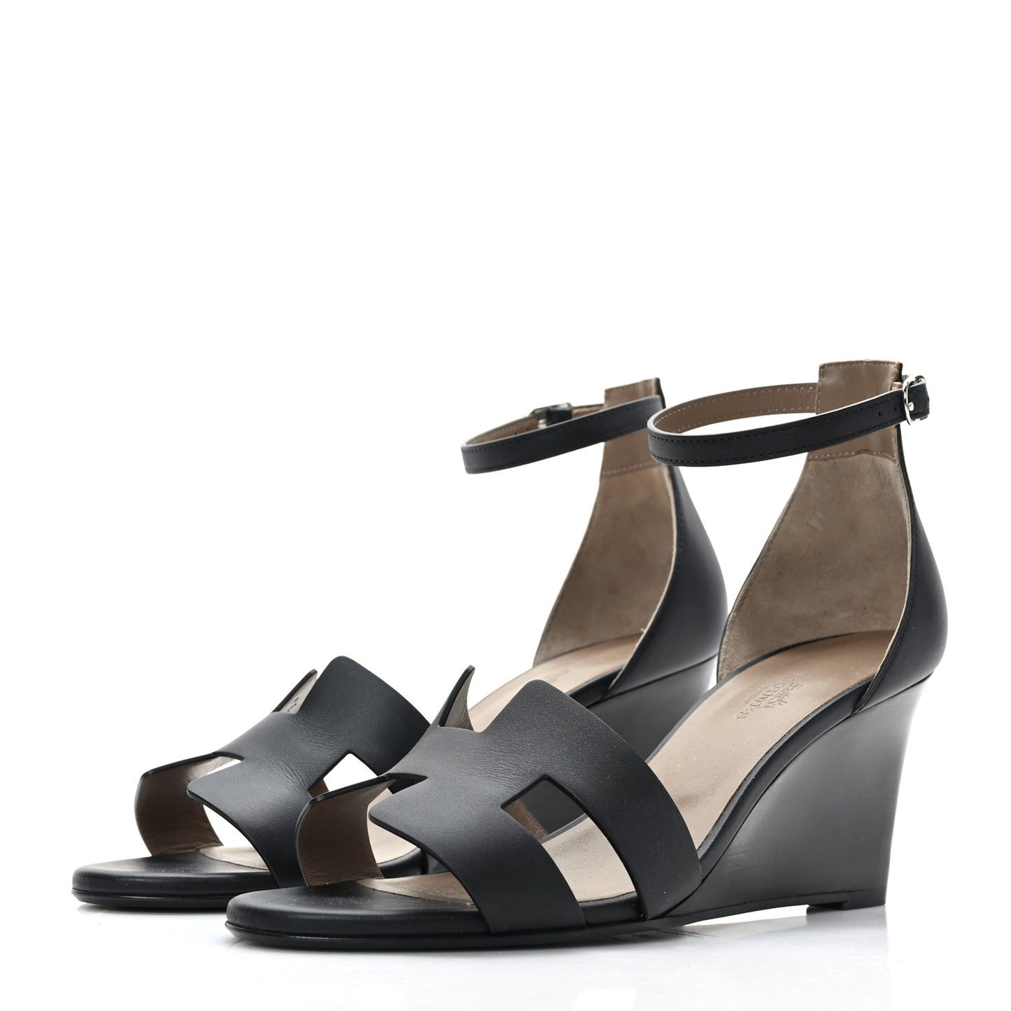 Calfskin Legend Wedge Sandals 38.5 Black