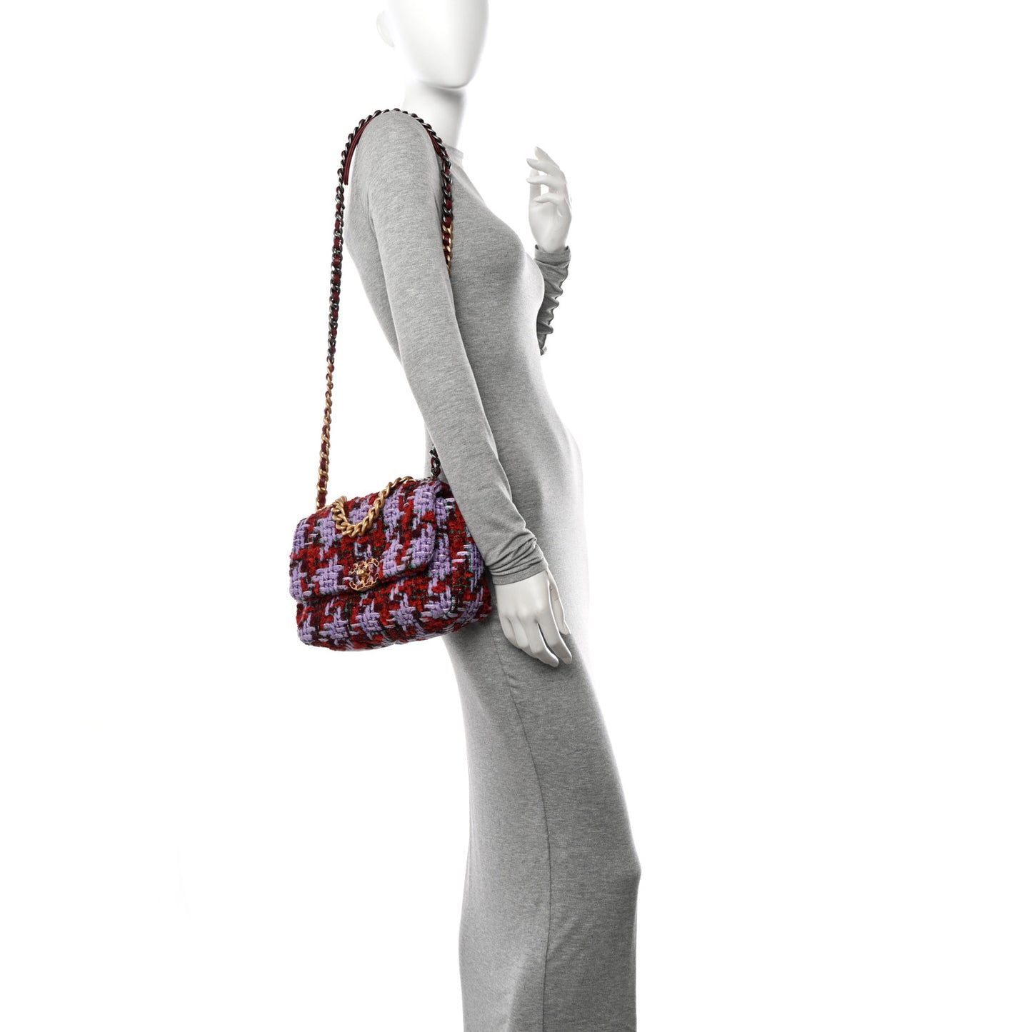 Tweed Quilted Medium Chanel 19 Flap Red Purple Green