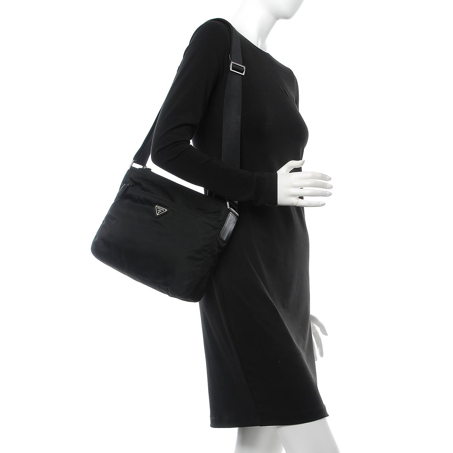 Tessuto Nylon Flat Messenger Bag Black