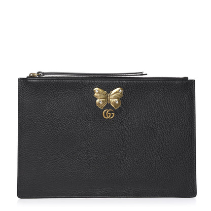 Gucci Pebbled Calfskin Butterfly Zip Pouch Black 1 of 9