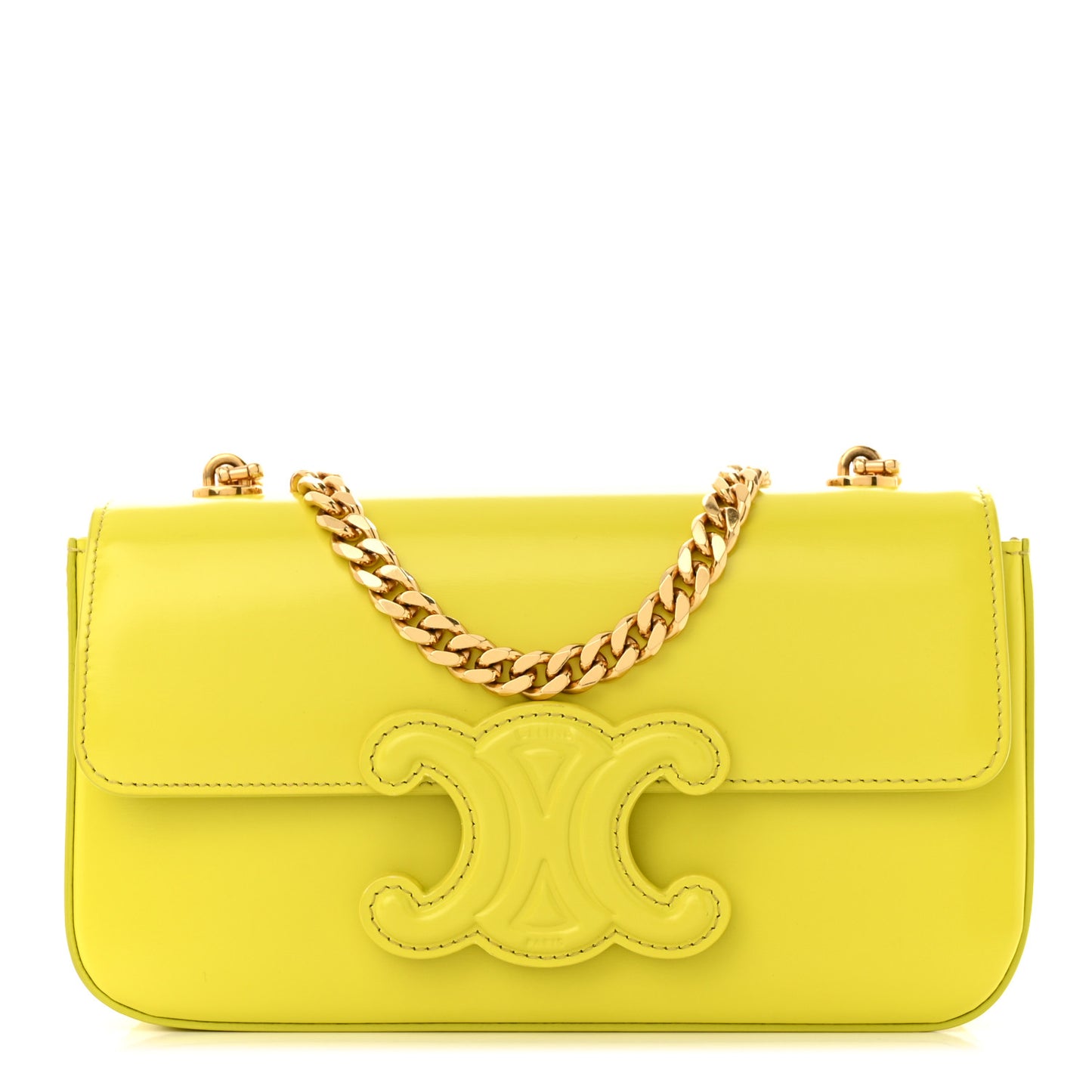 Shiny Calfskin Cuir Triomphe Chain Shoulder Bag Anis