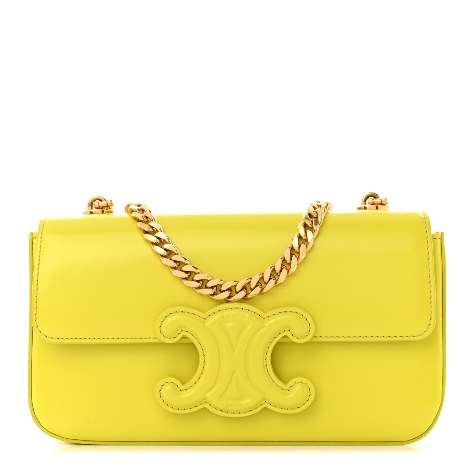 Celine Shiny Calfskin Cuir Triomphe Chain Shoulder Bag Anis 1 of 12