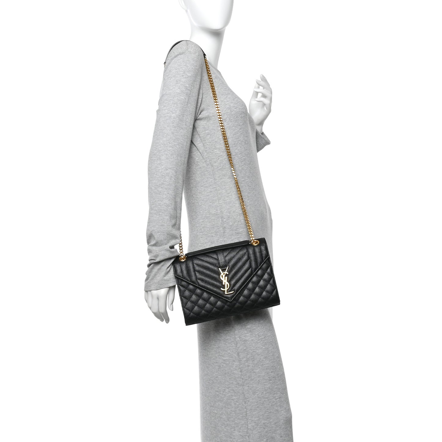 Grain De Poudre Textured Mixed Matelasse Triquilt Medium Monogram Satchel Black