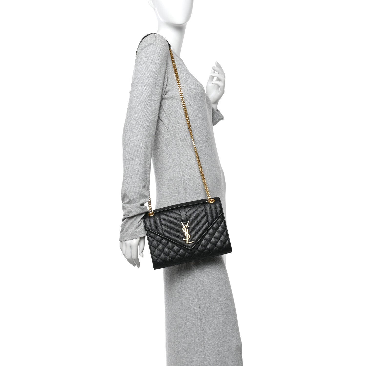 Saint Laurent Grain De Poudre Textured Mixed Matelasse Triquilt Medium Monogram Satchel Black 2 of 11