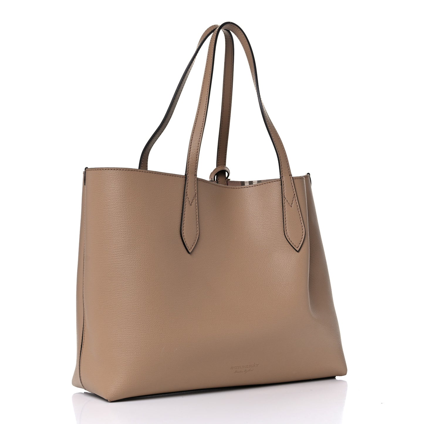 Grainy Calfskin Haymarket Check Medium Reversible Tote Camel