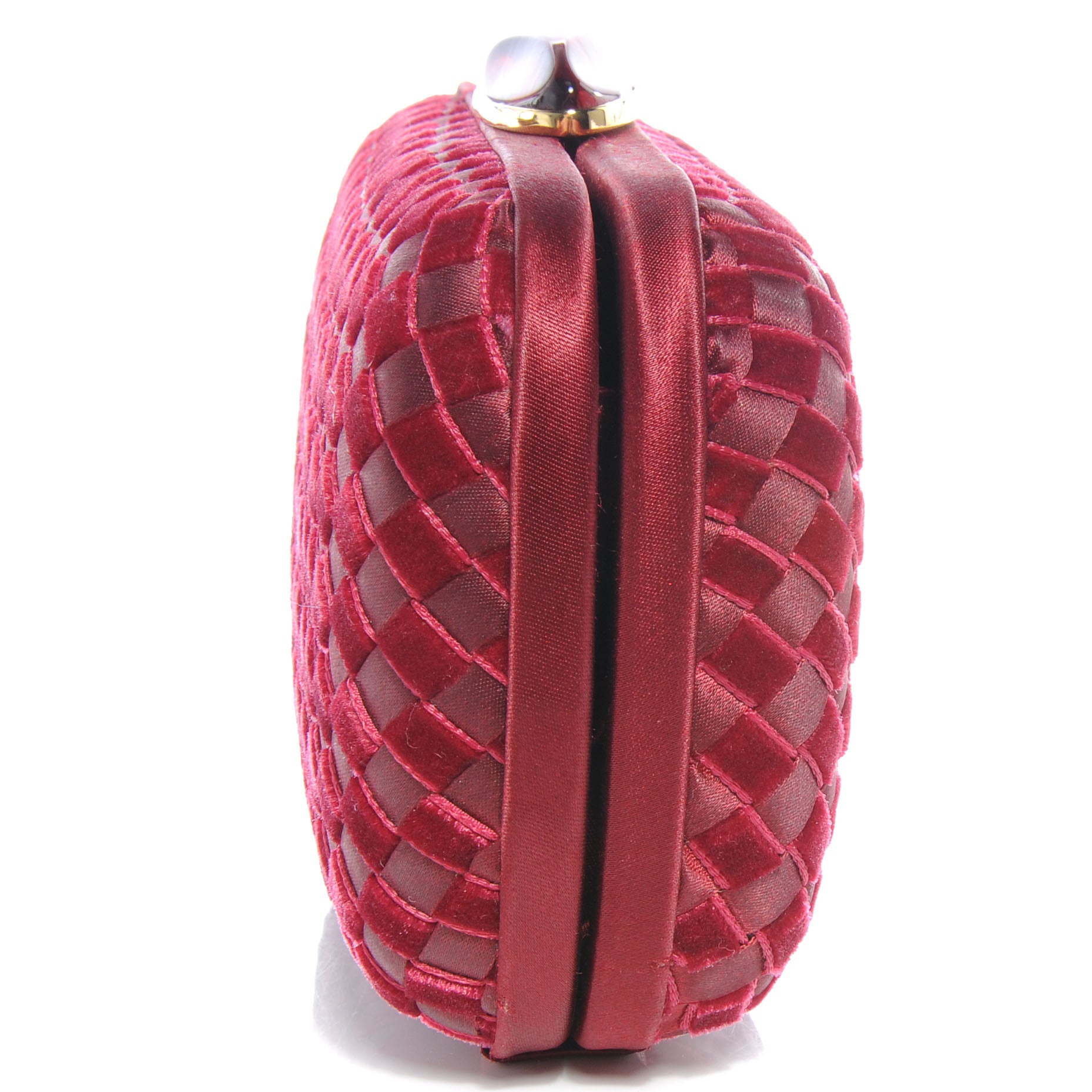 Bottega Veneta Satin Velvet Woven Evening Clutch Burgundy 7 of 7