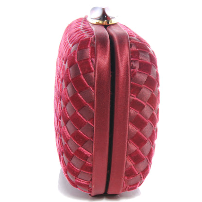Bottega Veneta Satin Velvet Woven Evening Clutch Burgundy 7 of 7