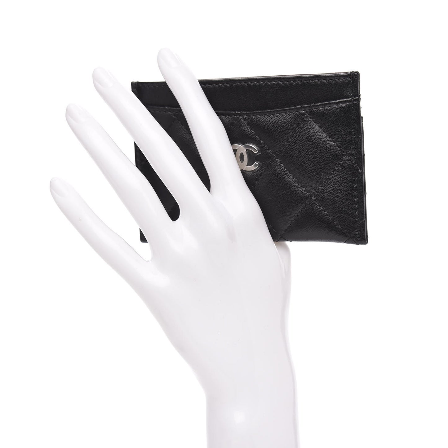 Lambskin Quilted Card Holder Black