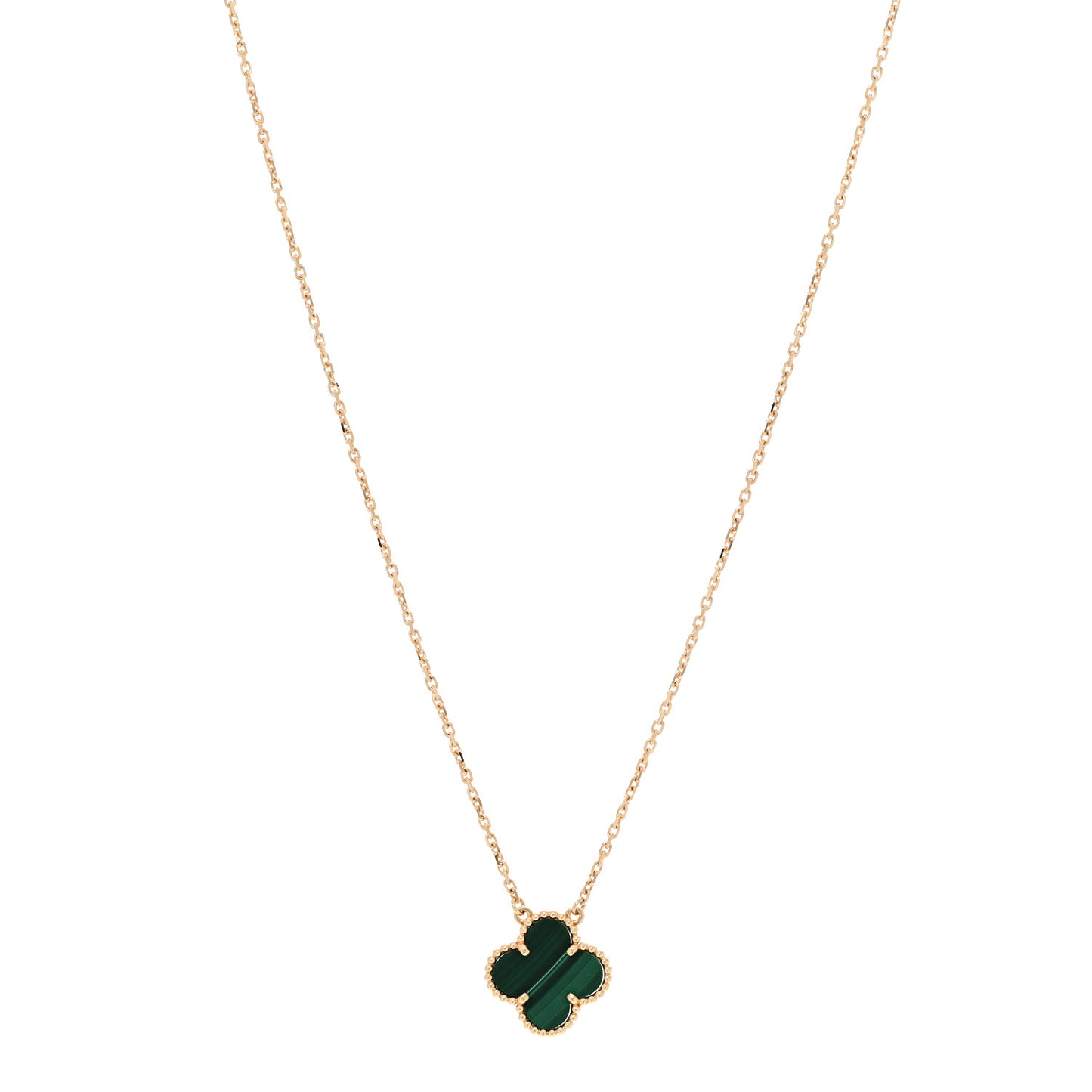 18K Yellow Gold Malachite Vintage Alhambra Pendant Necklace