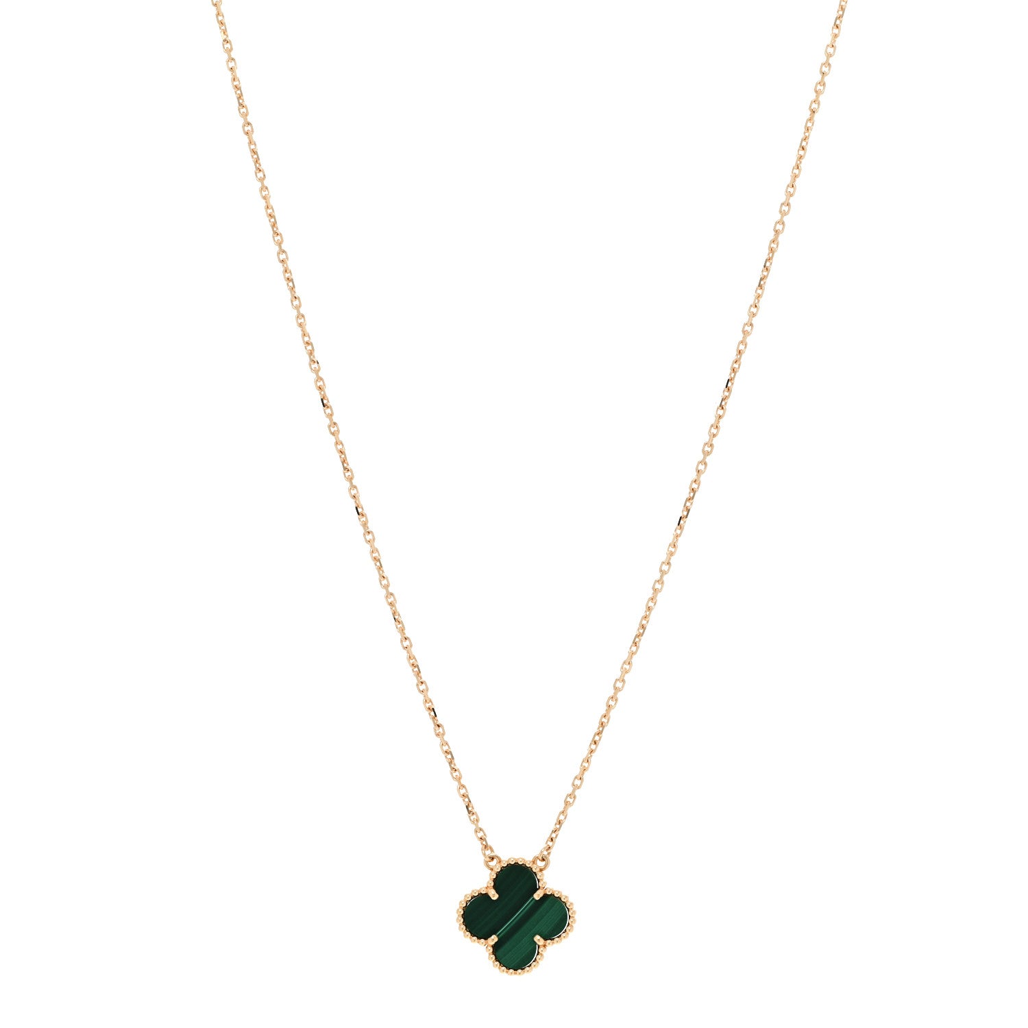 Van Cleef & Arpels 18K Yellow Gold Malachite Vintage Alhambra Pendant Necklace 1 of 5