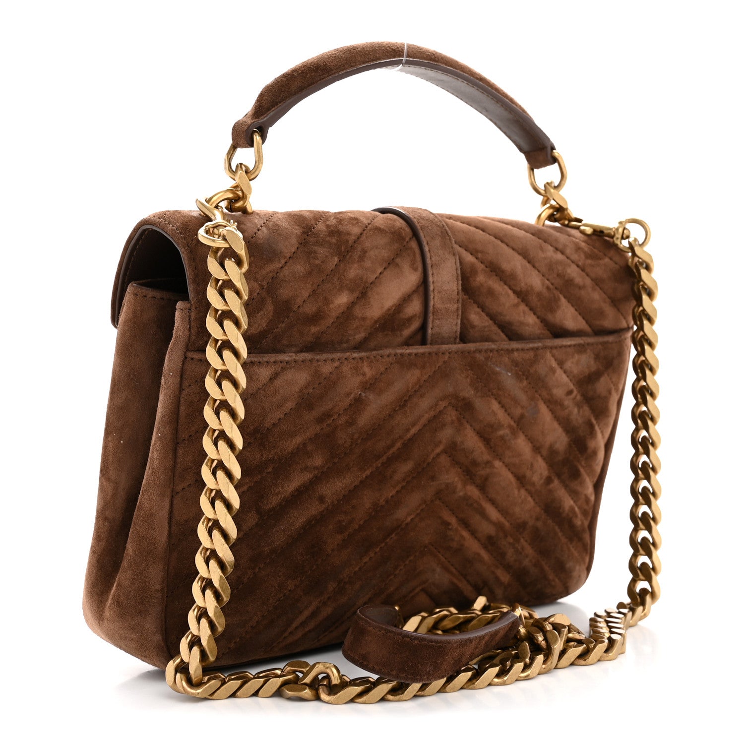 Saint Laurent Suede Matelasse Chevron Monogram Medium College Bag Bark Brown 3 of 13