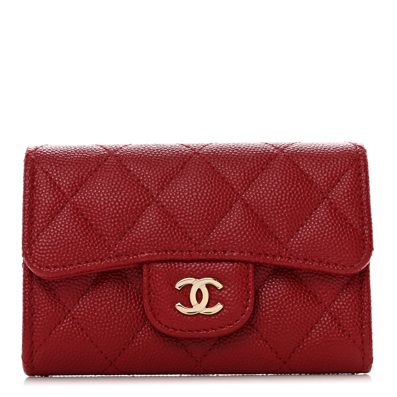Chanel Caviar Quilted Flap Card Holder Wallet Dark Red 1 of 9