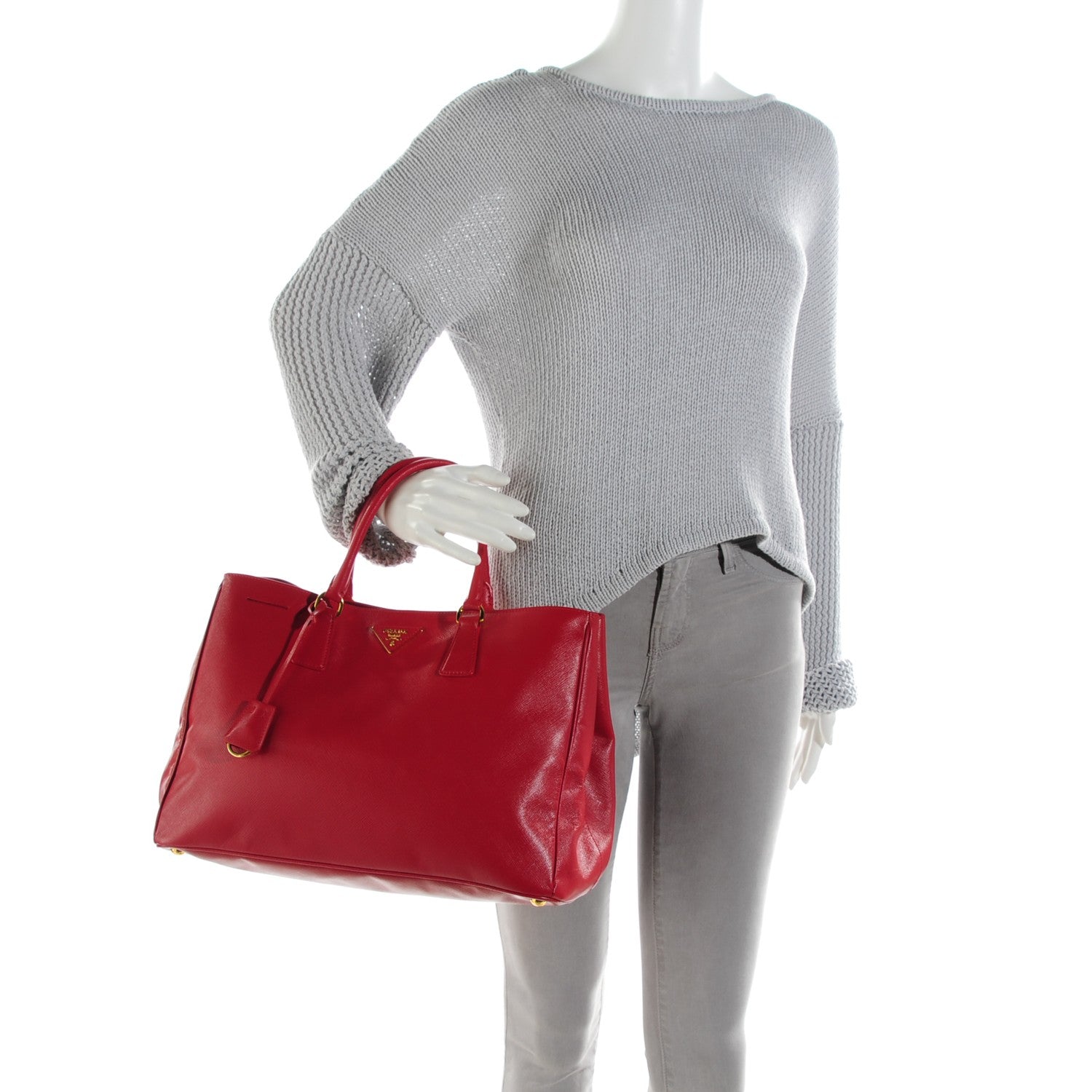 Prada Saffiano Lux Large Tote Fuoco 3 of 10