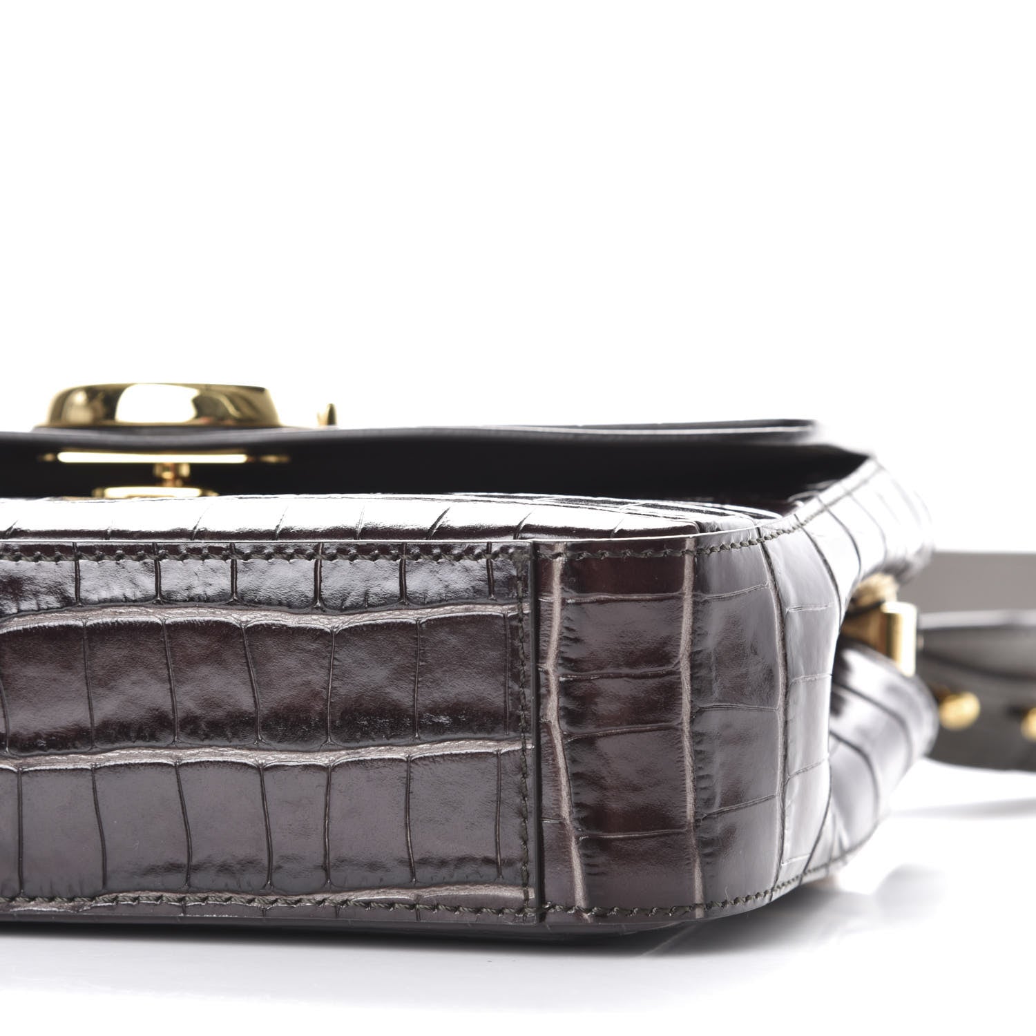 Chloe Calfskin Crocodile Embossed Small C Double Carry Profound Brown 7 of 12