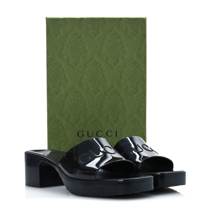 Gucci Rubber Gucci Logo Womens Platform 20/60mm Slide Sandals 40 Black 11 of 11