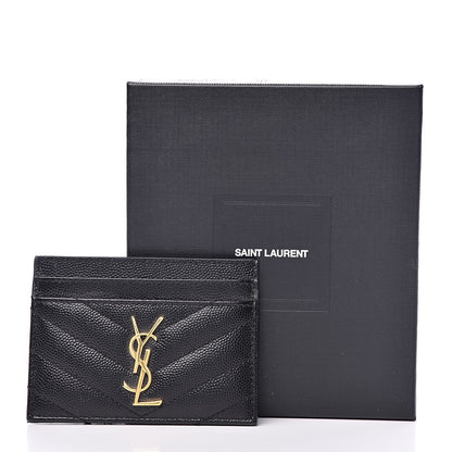 Saint Laurent Grain De Poudre Matelasse Chevron Monogram Credit Card Case Black 8 of 8