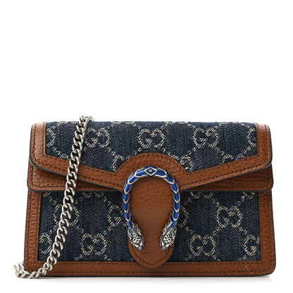 Gucci New Denim GG Monogram Dollar Calfskin Enamel Super Mini Dionysus Shoulder Bag Blue Tea Cuir Epilog Electric Blue 1 of 10