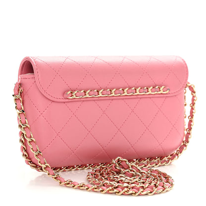 Chanel Calfskin Diamond Stitched Chain Around Flap Phone Holder Dark Pink 3 of 10