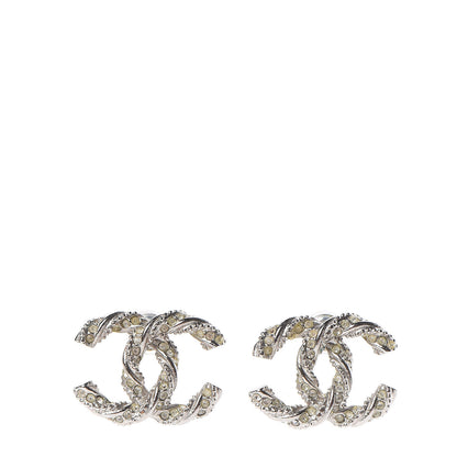 Chanel Crystal Twisted CC Earrings Silver 1 of 5