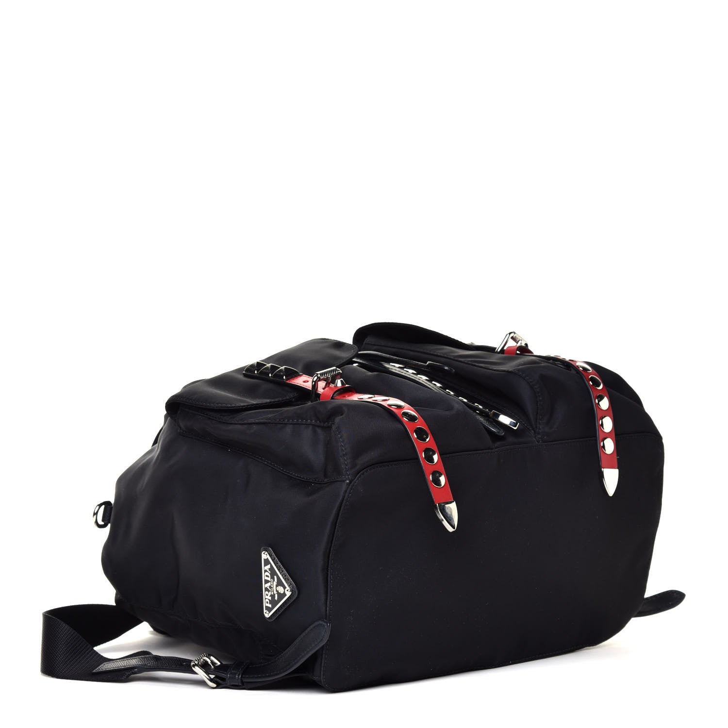 Prada Nylon New Vela Studded Backpack Black Fuoco 3 of 4