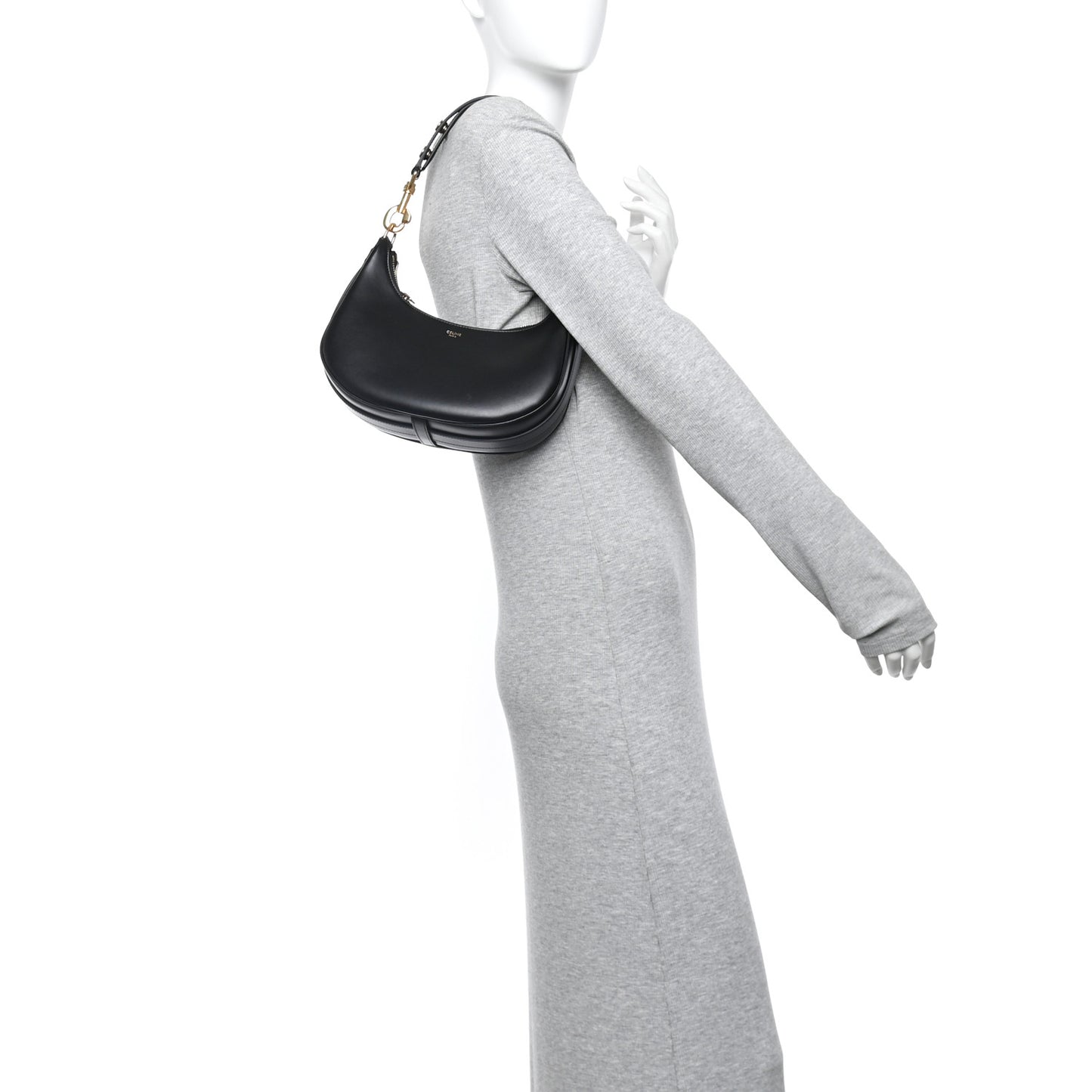 Smooth Calfskin Medium Strap Ava Shoulder Bag Black