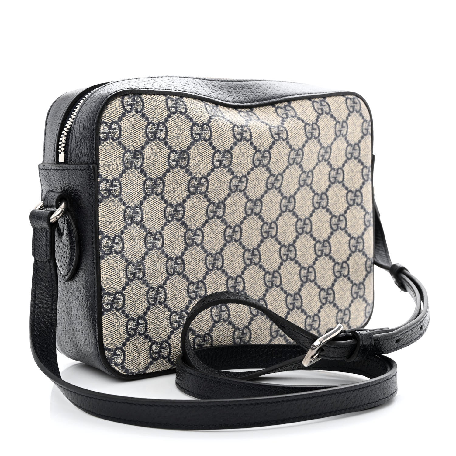 Gucci GG Supreme Monogram Textured Dollar Calfskin Small Horsebit 1955 Shoulder Bag Beige Blue 3 of 13