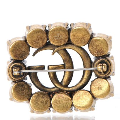 Gucci Metal Crystal Double G Brooch Aged Gold 3 of 5
