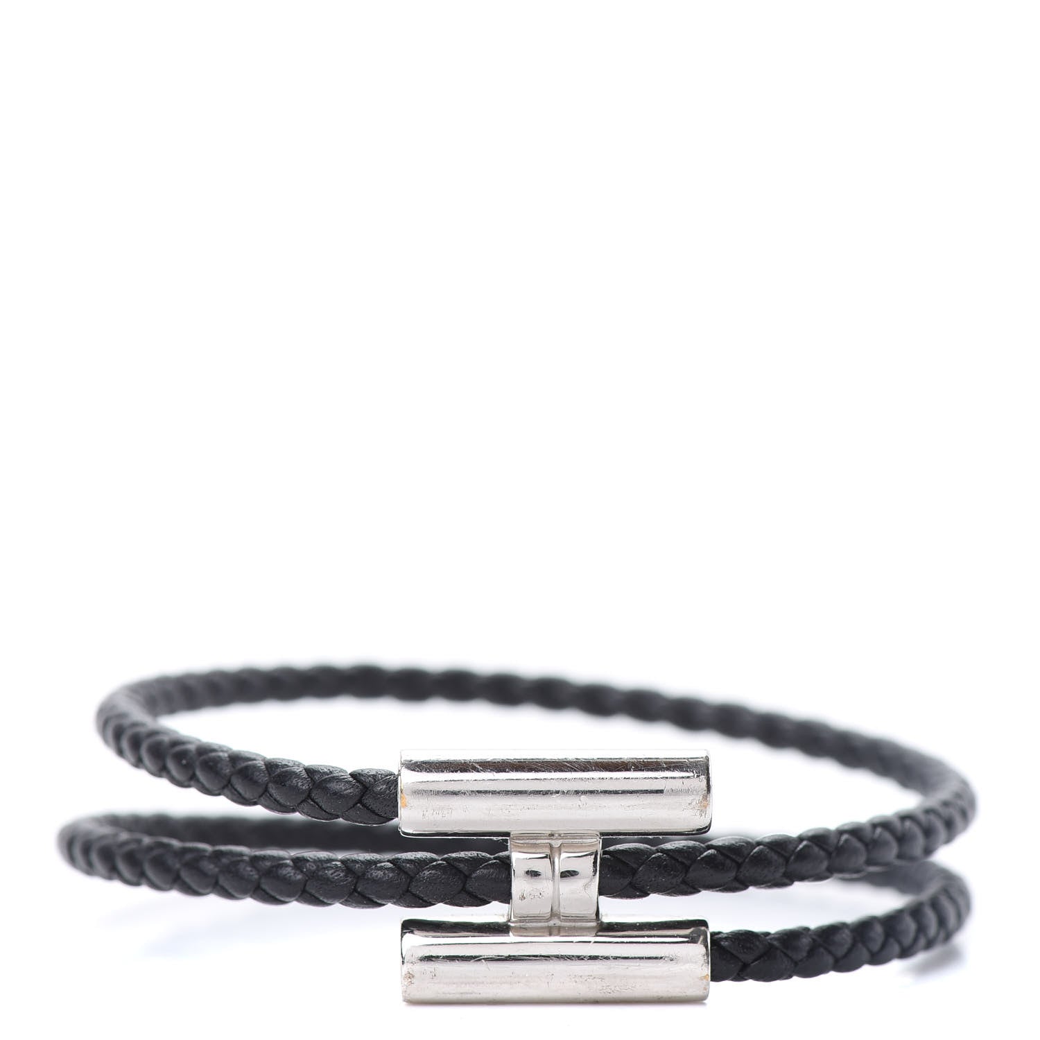 Hermes Swift Double Wrap Cord Tournis Tresse Bracelet T5 Black 1 of 5
