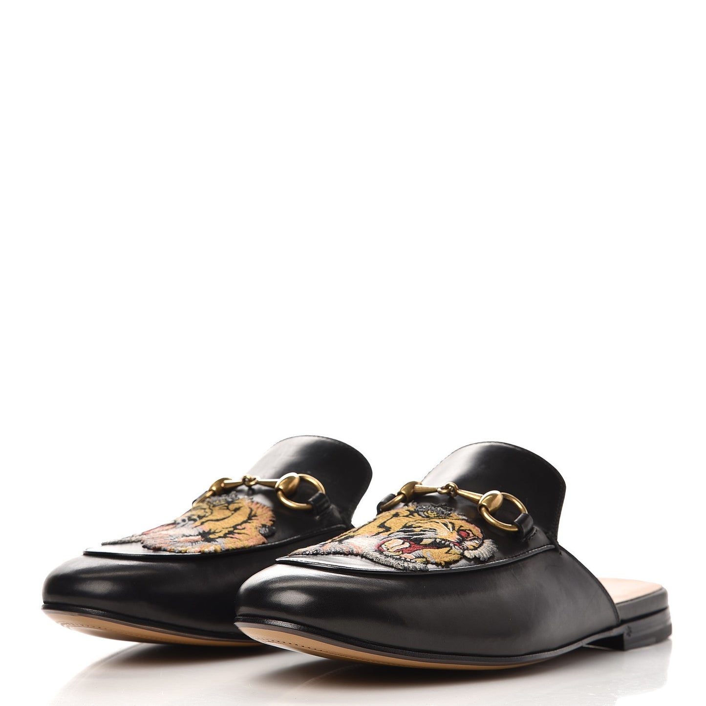 Calfskin Tiger Embroidered Mens Princetown Slippers 7 Black