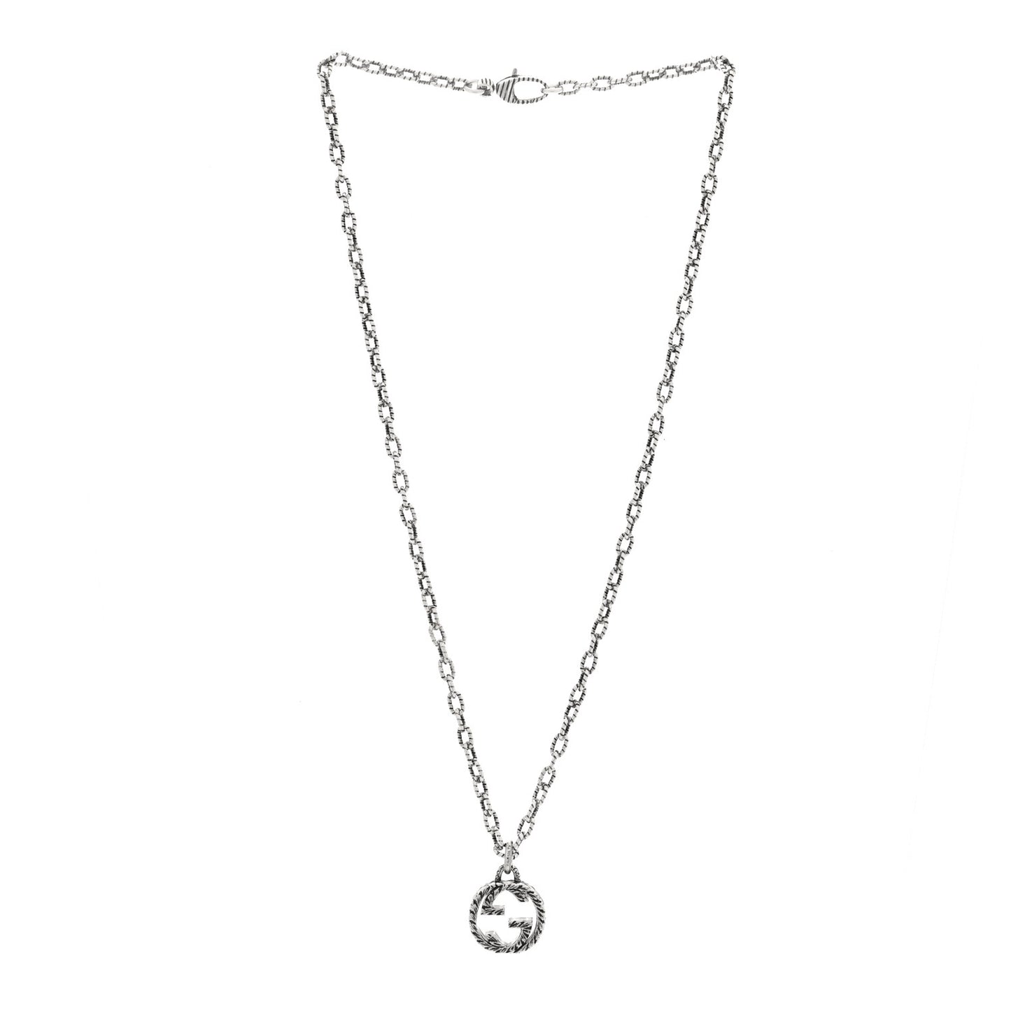 Sterling Silver Small Textured Interlocking G Pendant Necklace
