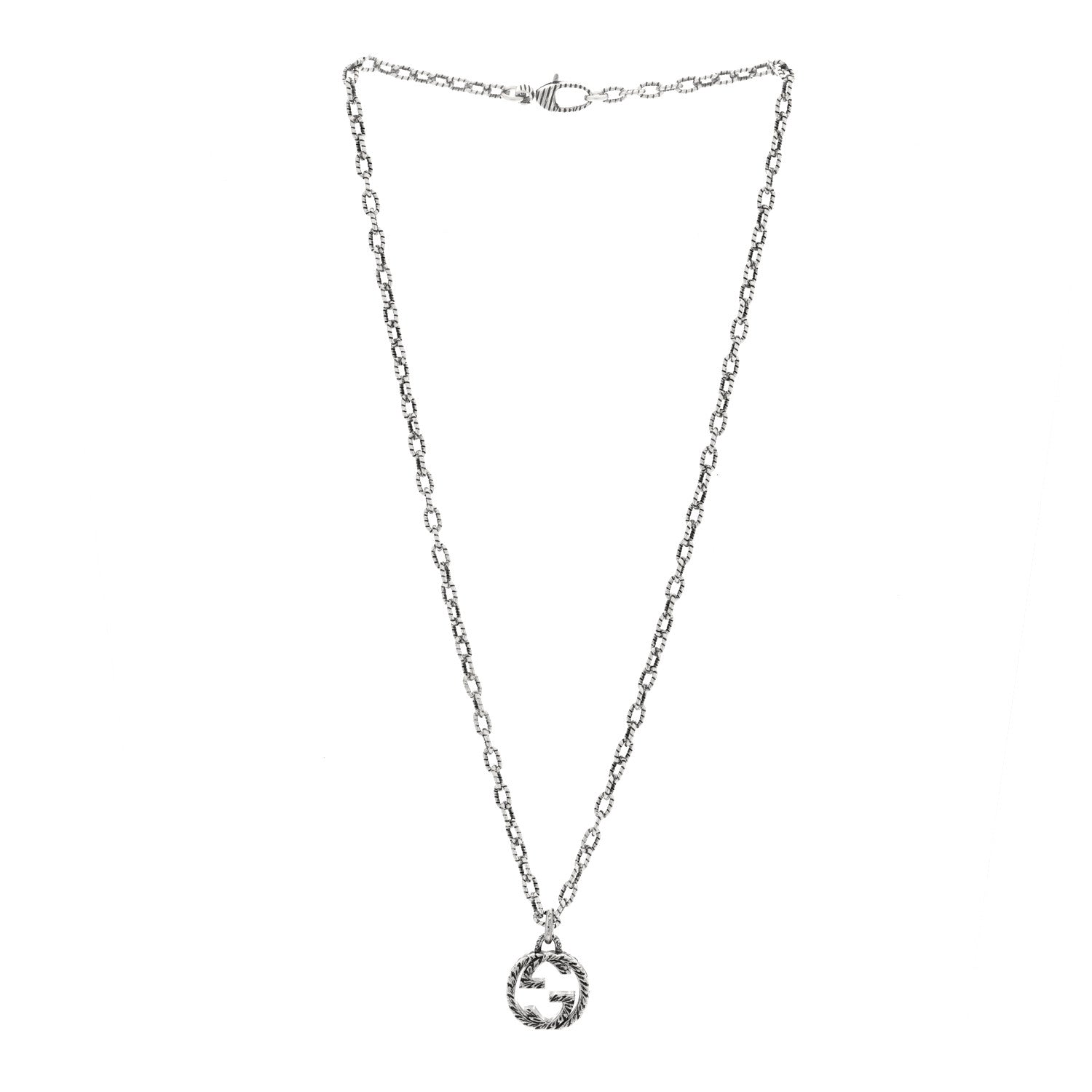 Gucci Sterling Silver Small Textured Interlocking G Pendant Necklace 3 of 4