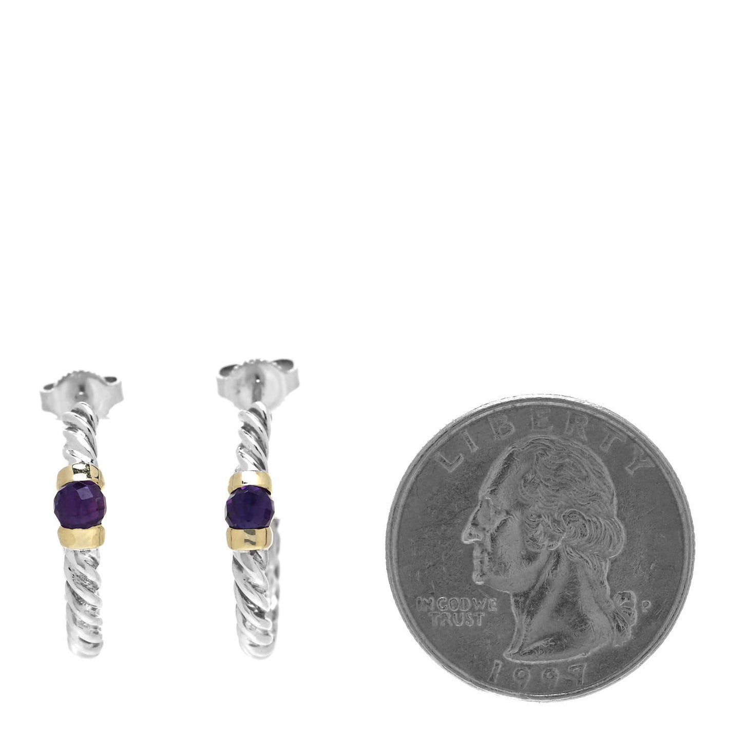 Sterling Silver 14K Yellow Gold Amethyst Metro Hoop Earrings
