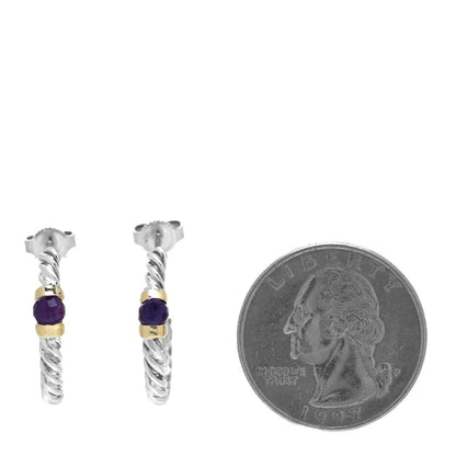 David Yurman Sterling Silver 14K Yellow Gold Amethyst Metro Hoop Earrings 2 of 4