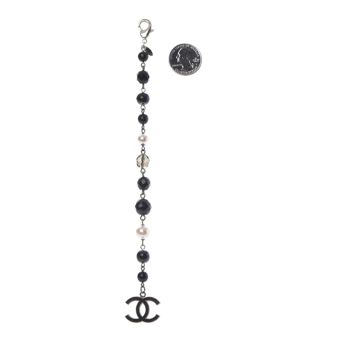Enamel Crystal Pearl Beaded CC Bracelet Silver
