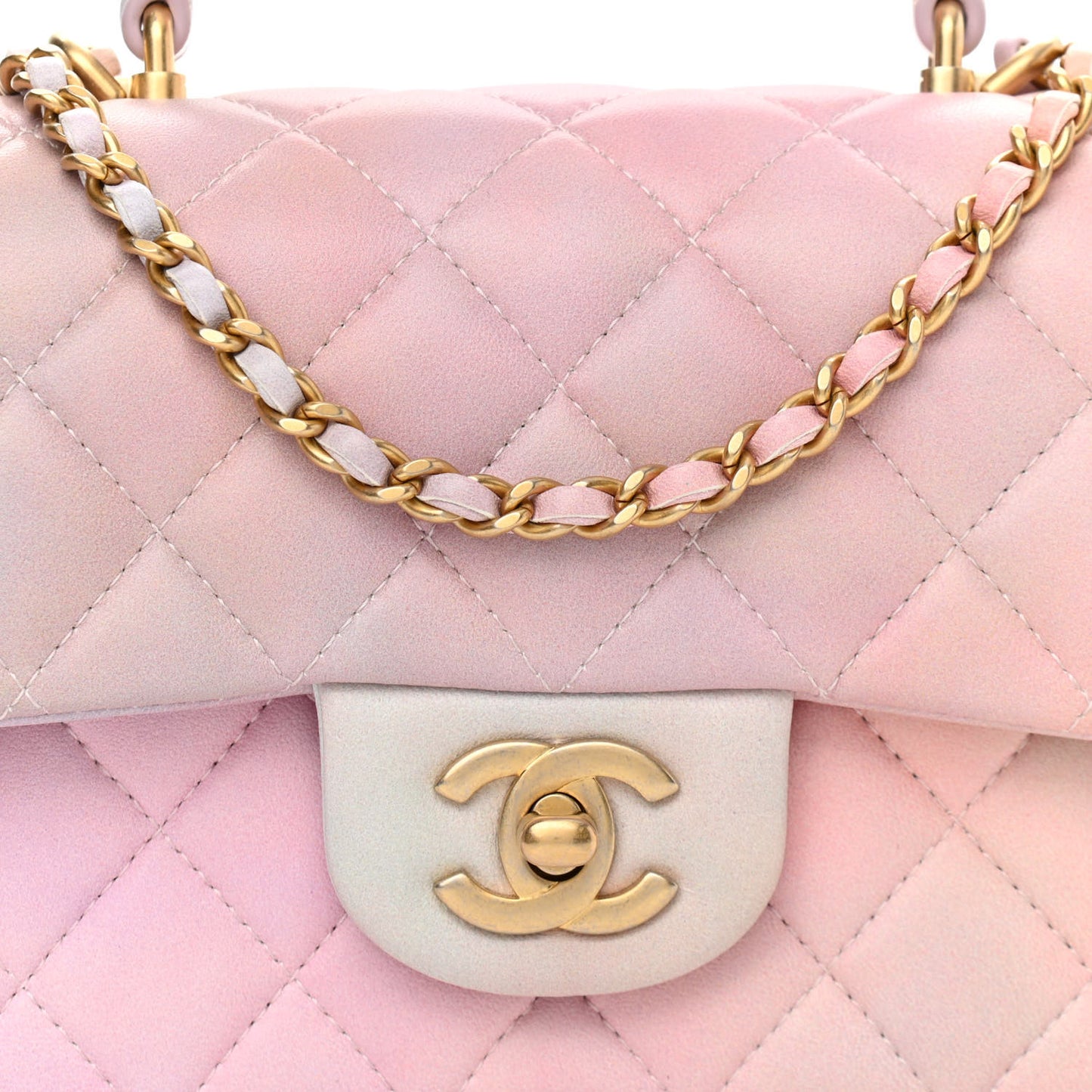 Lambskin Quilted Ombre Mini Top Handle Rectangular Flap Pink Multicolor