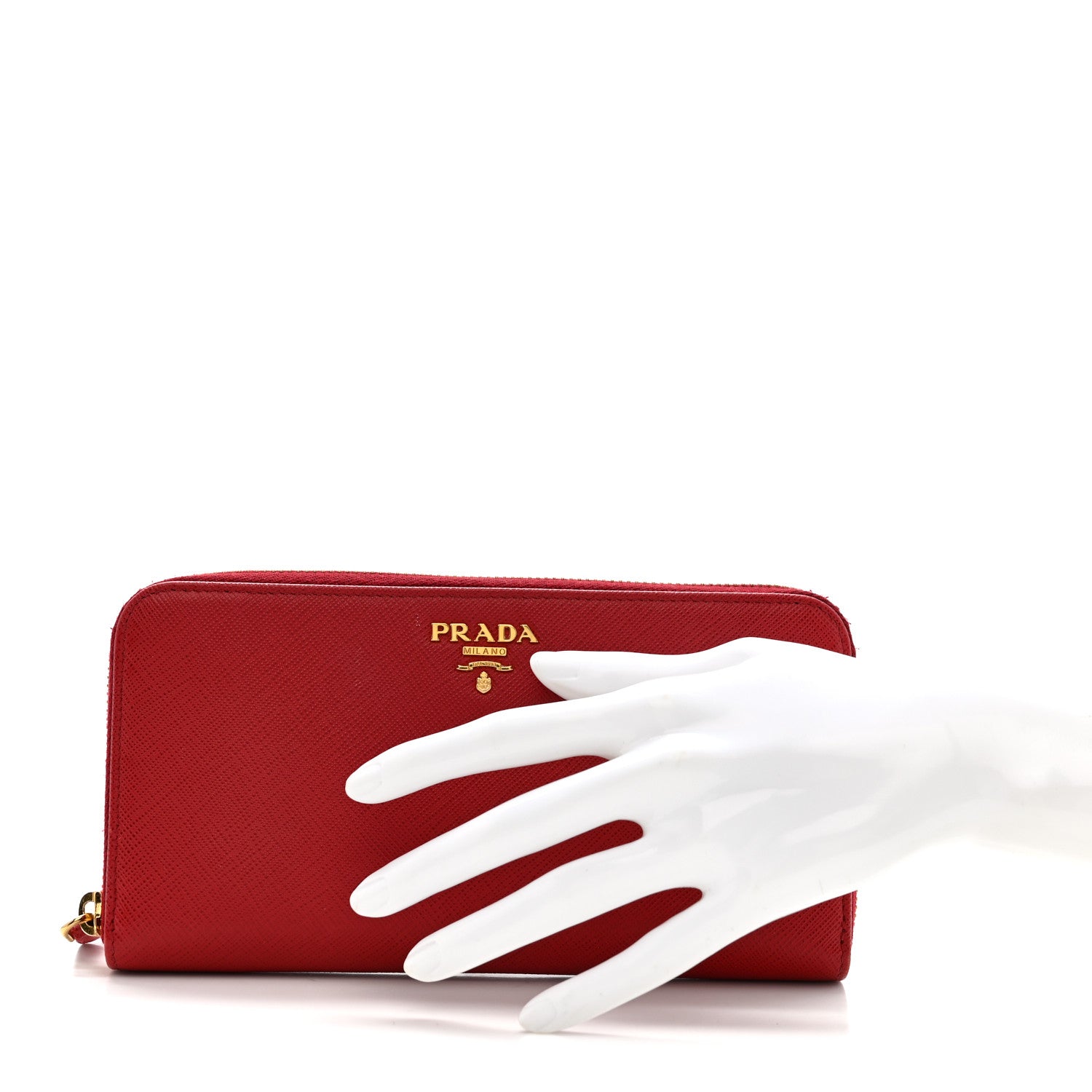 Prada Saffiano Metal Zip Around Wallet Fuoco 2 of 11