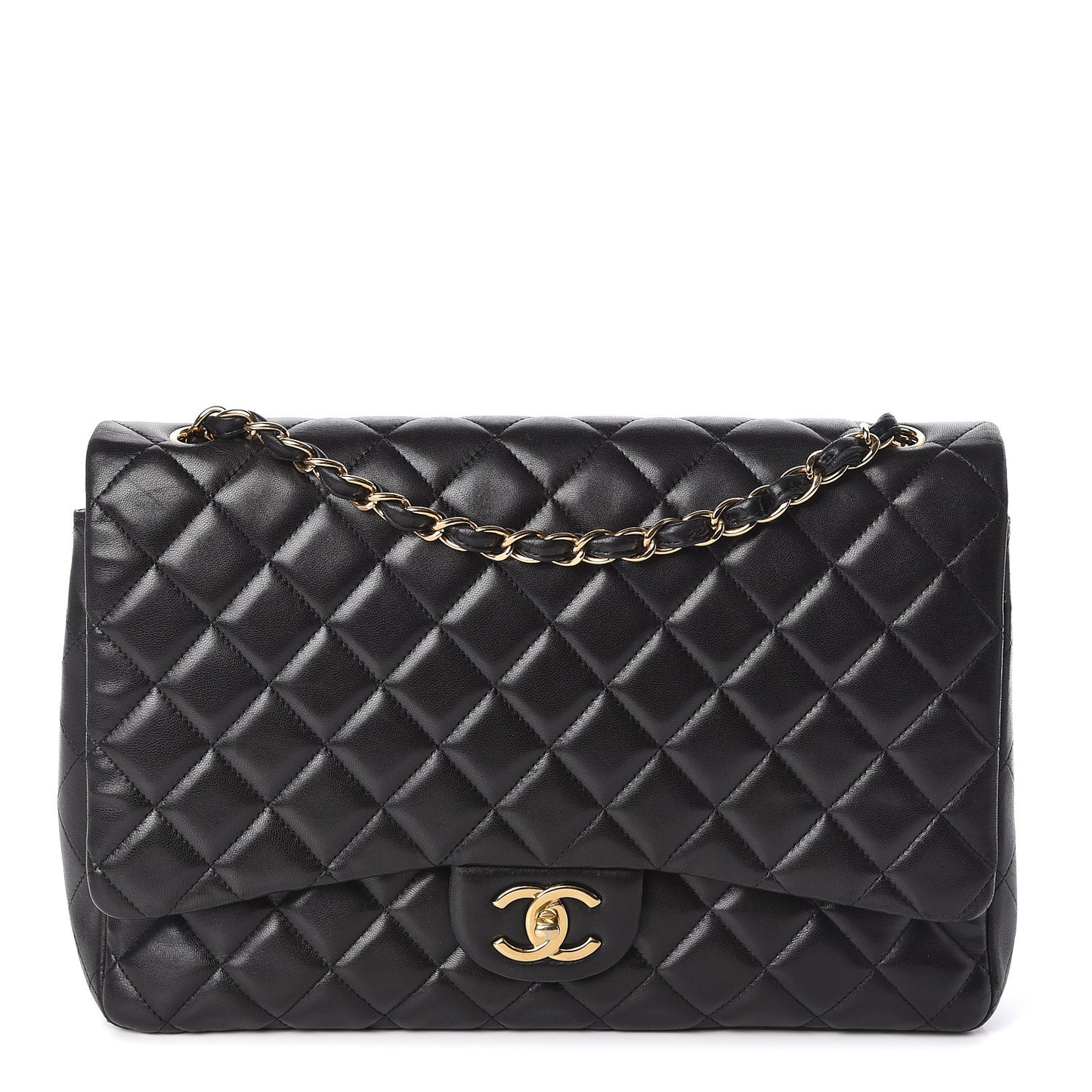 Lambskin Quilted Maxi Double Flap Black